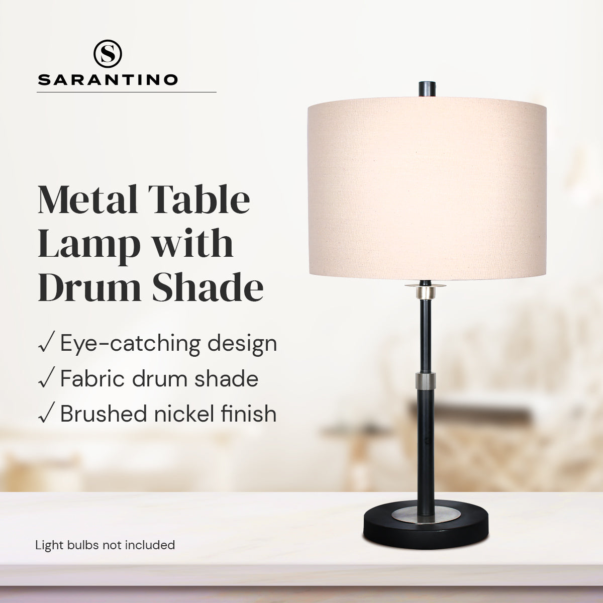 Metal Table Lamp | Linen Drum Shade