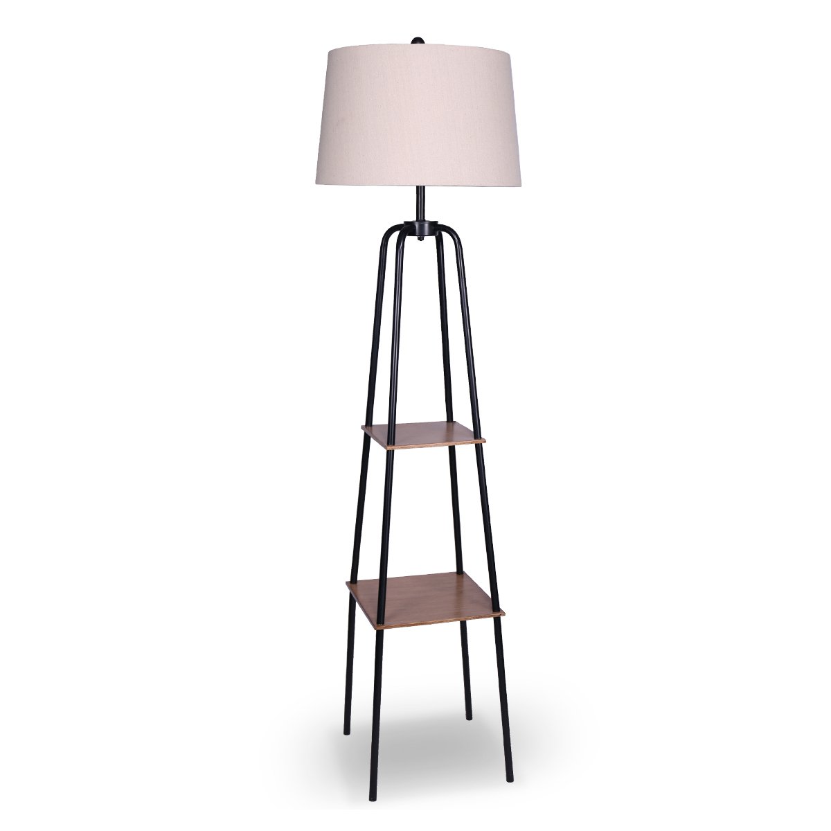 Metal Etagere Floor Lamp | Metal Shade, Wooden Shelf, Modern Style