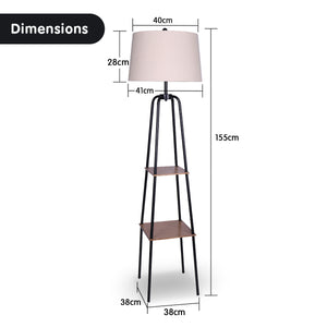 Metal Etagere Floor Lamp | Metal Shade, Wooden Shelf, Modern Style