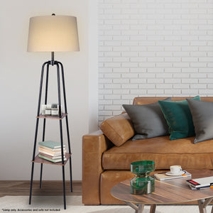 Metal Etagere Floor Lamp | Metal Shade, Wooden Shelf, Modern Style