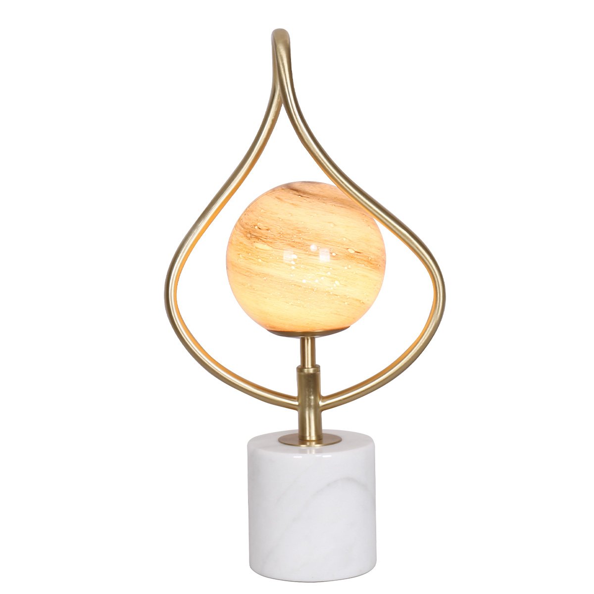 Sculptural Orange Glass Table Lamp with White Marble Base | Artistic Lighting