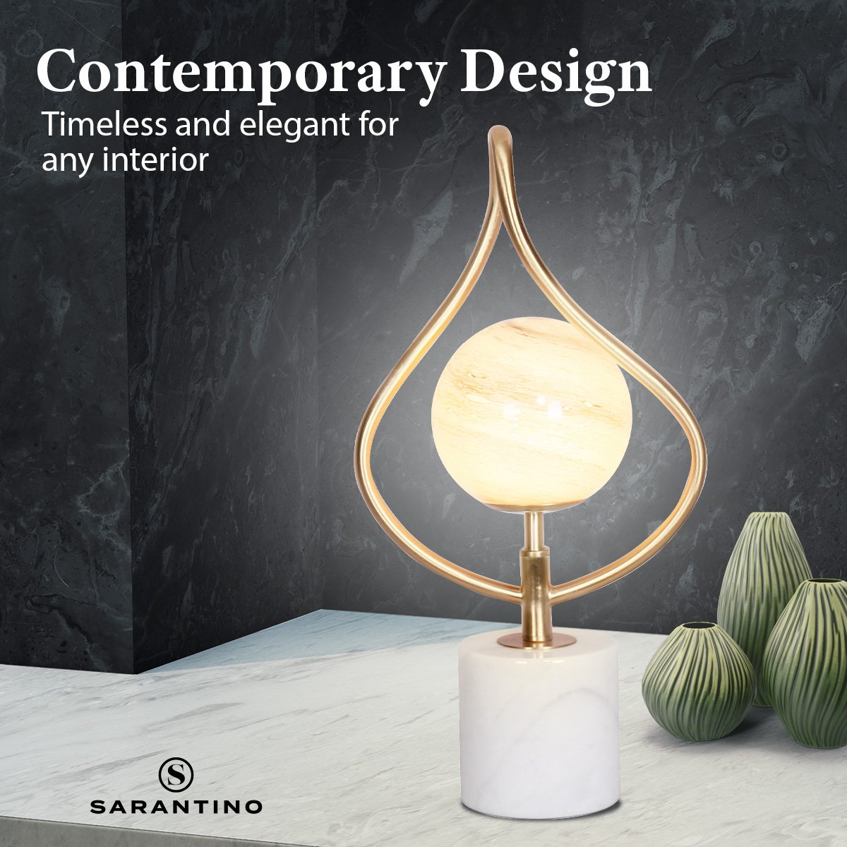 Sculptural Orange Glass Table Lamp with White Marble Base | Artistic Lighting
