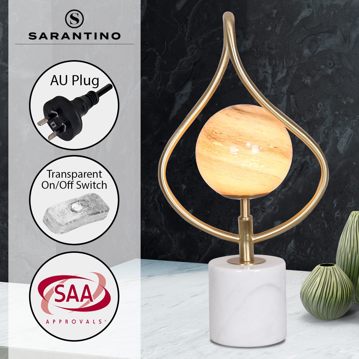 Sculptural Orange Glass Table Lamp with White Marble Base | Artistic Lighting