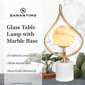 Sculptural Orange Glass Table Lamp with White Marble Base | Artistic Lighting