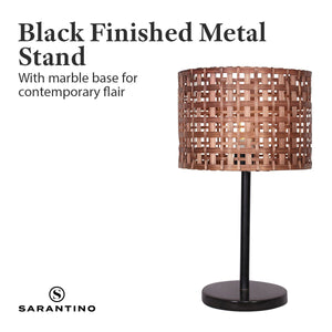 Rattan Desk Lamp with Black Marble Base | Natural, Contemporary Design