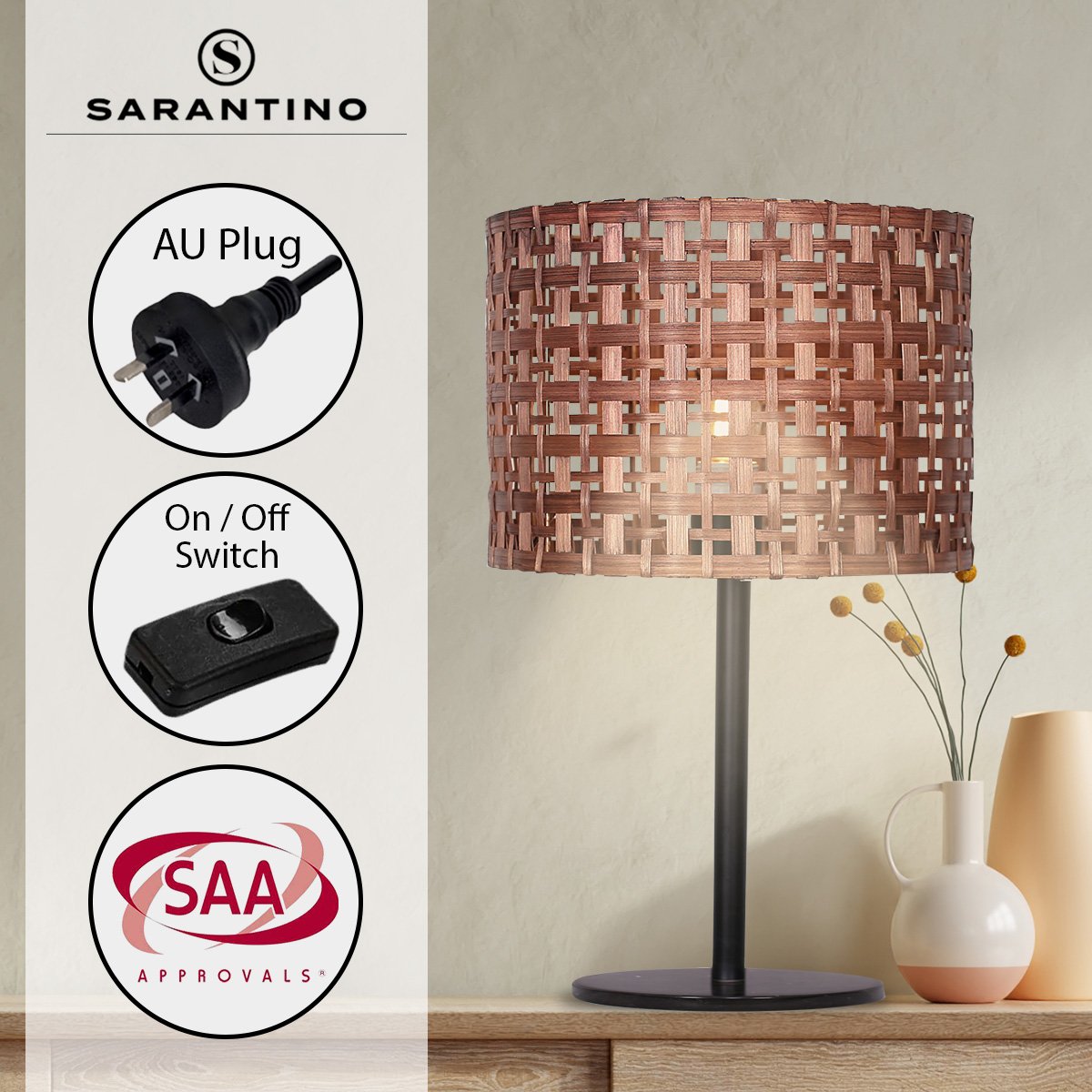 Rattan Desk Lamp with Black Marble Base | Natural, Contemporary Design