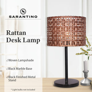Rattan Desk Lamp with Black Marble Base | Natural, Contemporary Design