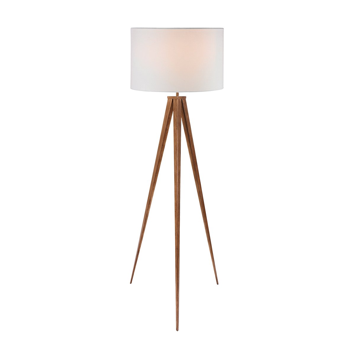 Metal Tripod Floor Spot Lamp | Shade Drum | Wooden Finish