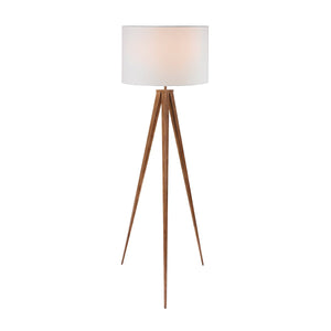 Metal Tripod Floor Spot Lamp | Shade Drum | Wooden Finish