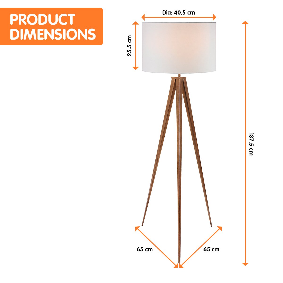Metal Tripod Floor Spot Lamp | Shade Drum | Wooden Finish