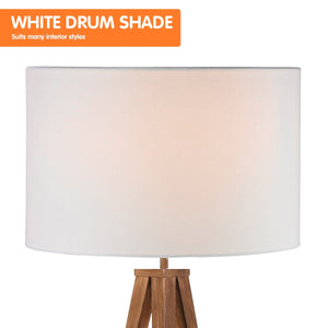 Metal Tripod Floor Spot Lamp | Shade Drum | Wooden Finish