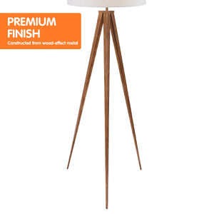 Metal Tripod Floor Spot Lamp | Shade Drum | Wooden Finish