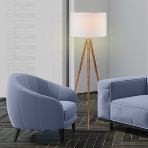 Metal Tripod Floor Spot Lamp | Shade Drum | Wooden Finish