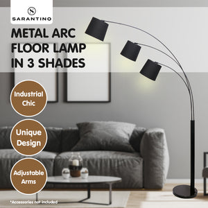 3-Light Arc Floor Lamp | Adjustable Black 3 Shades, Modern Style