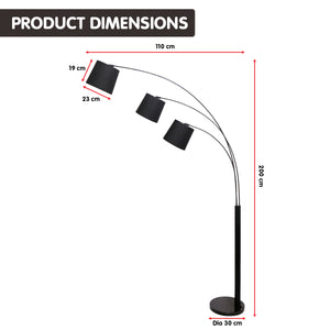 3-Light Arc Floor Lamp | Adjustable Black 3 Shades, Modern Style