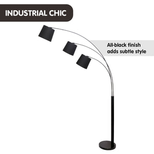 3-Light Arc Floor Lamp | Adjustable Black 3 Shades, Modern Style