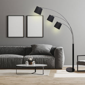 3-Light Arc Floor Lamp | Adjustable Black 3 Shades, Modern Style