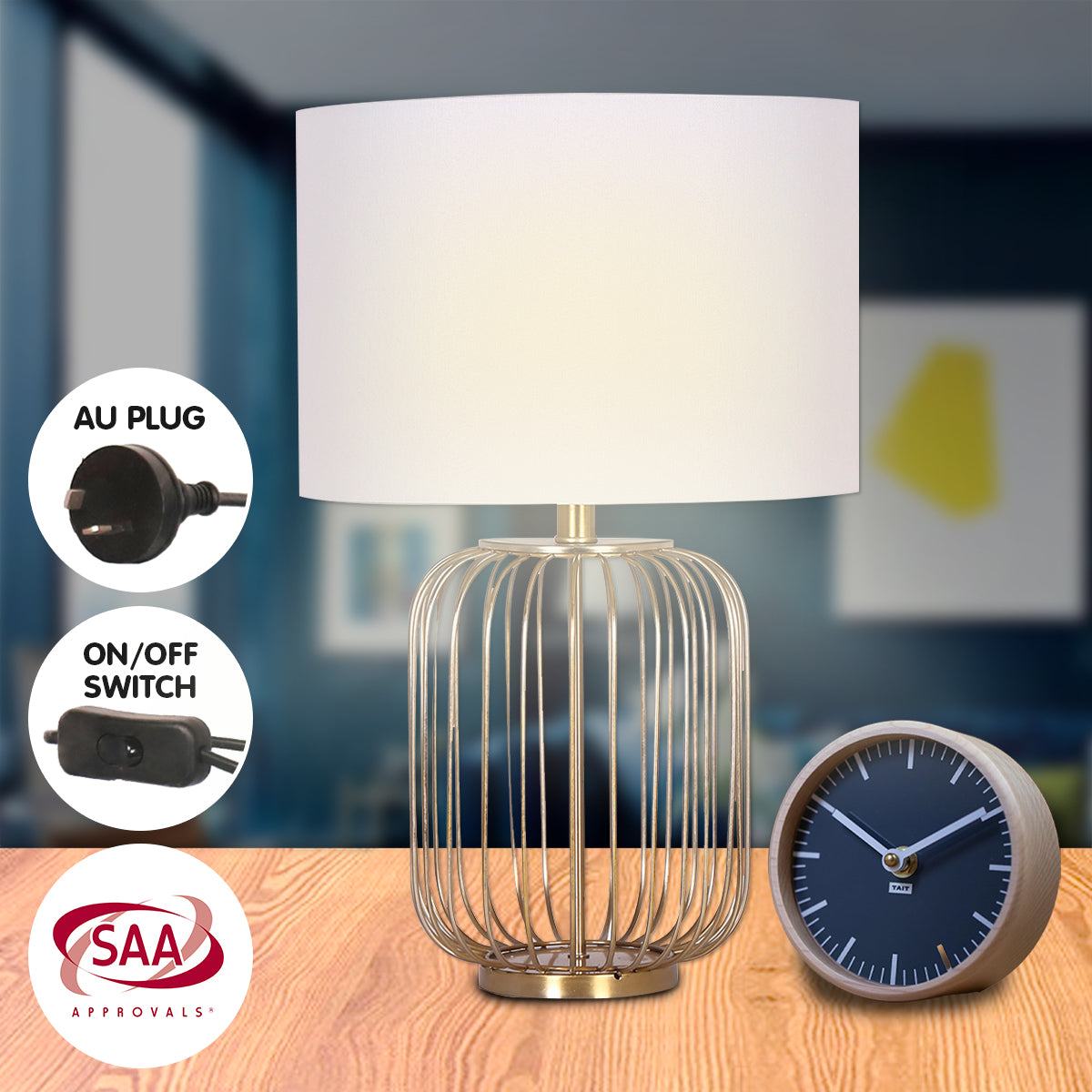 Rose Gold Table Lamp | Linen Drum Shade