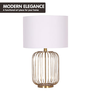 Rose Gold Table Lamp | Linen Drum Shade