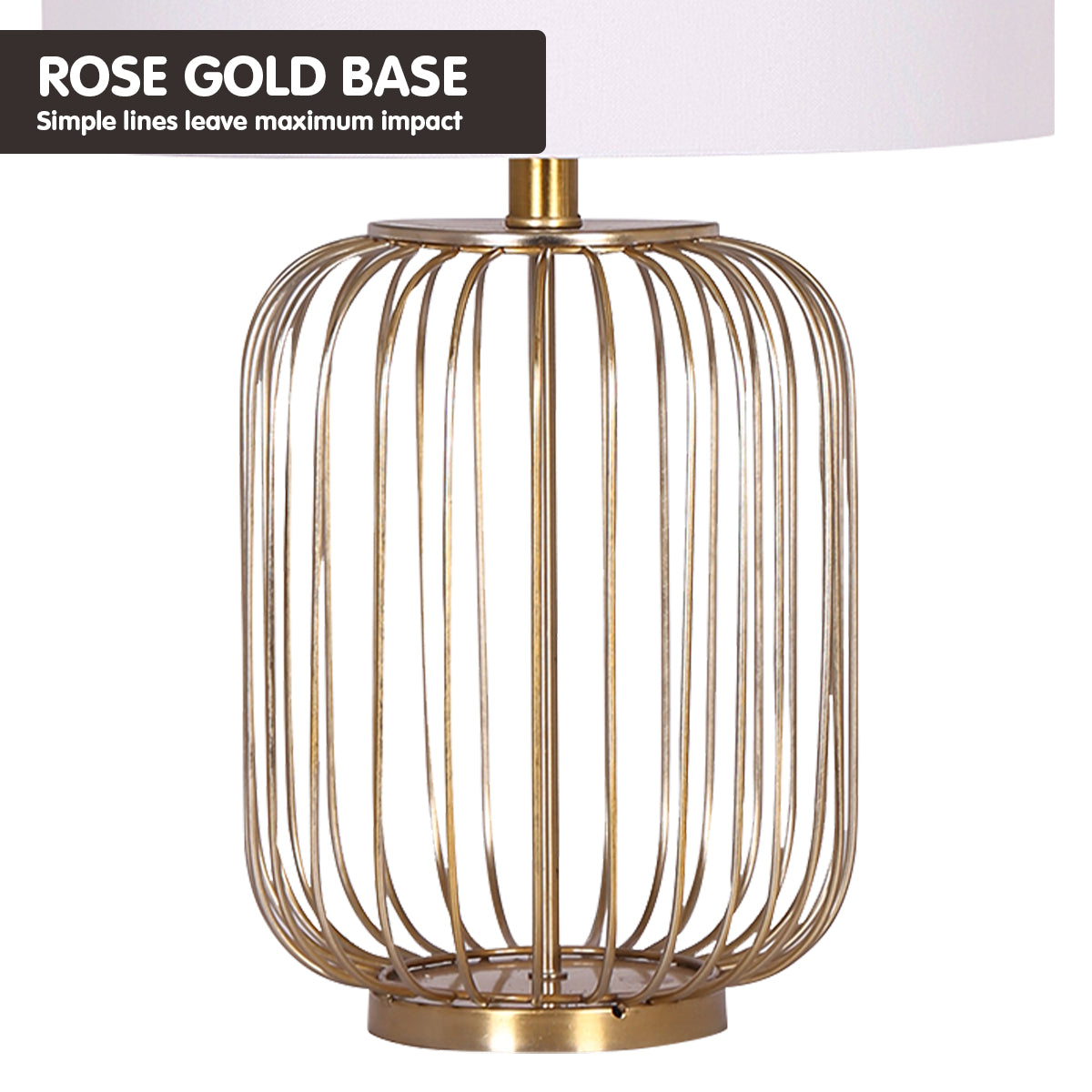 Rose Gold Table Lamp | Linen Drum Shade