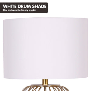 Rose Gold Table Lamp | Linen Drum Shade