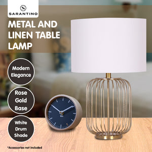 Rose Gold Table Lamp | Linen Drum Shade