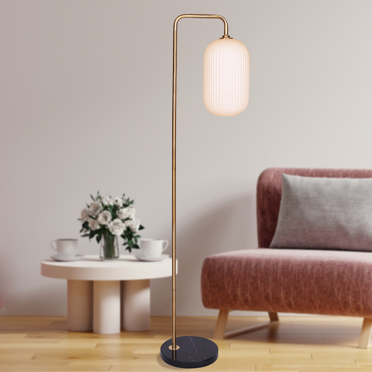 Metal Floor Lamp with Opal Glass Shade | Contemporary Lighting