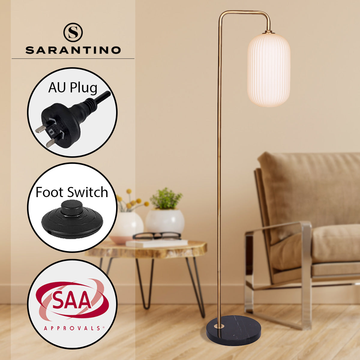 Metal Floor Lamp with Opal Glass Shade | Contemporary Lighting