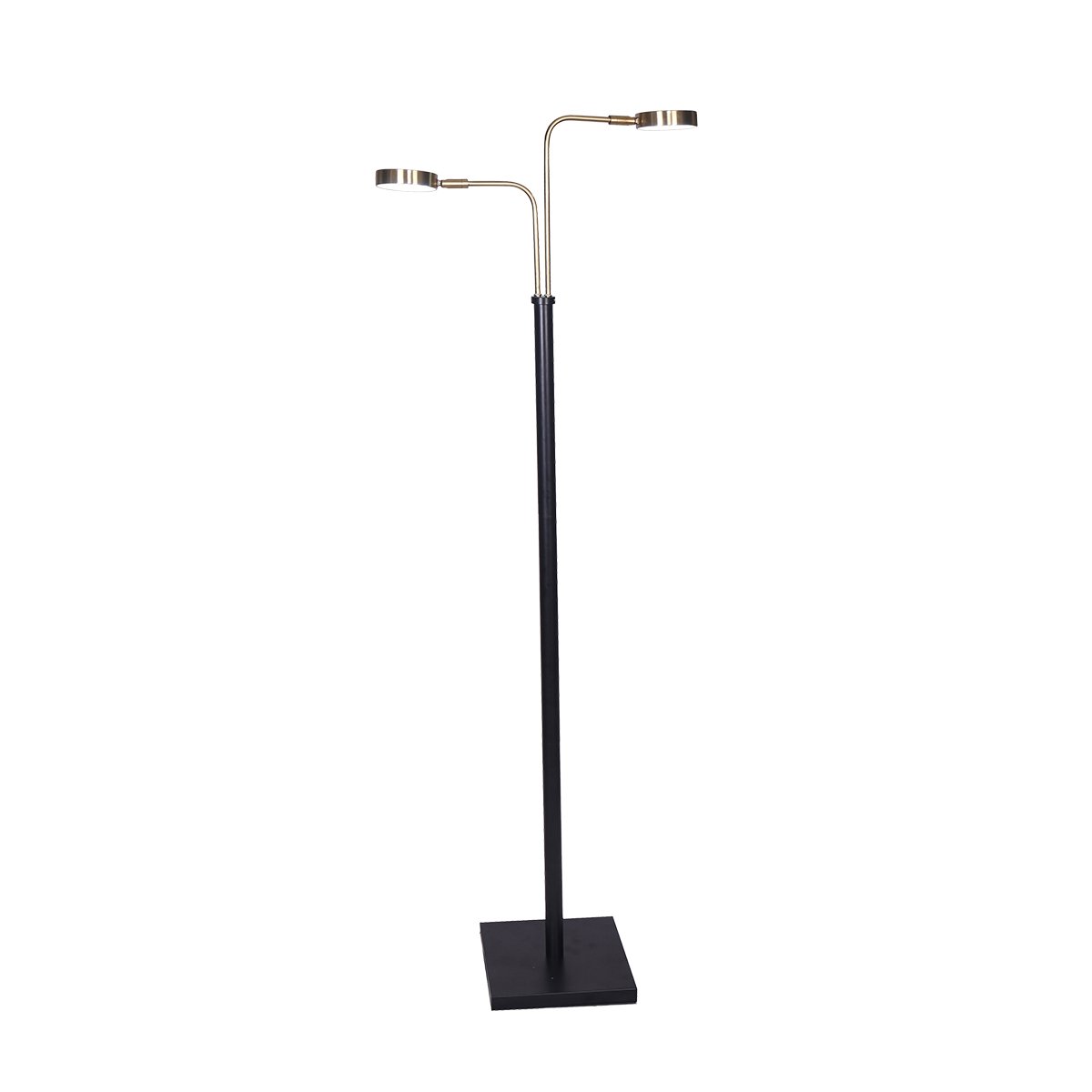 LED Metal Floor Lamp with 2 Lights | Brushed Gold and Black Finish