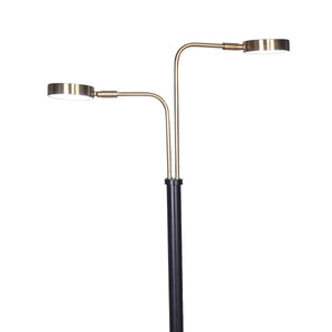 LED Metal Floor Lamp with 2 Lights | Brushed Gold and Black Finish