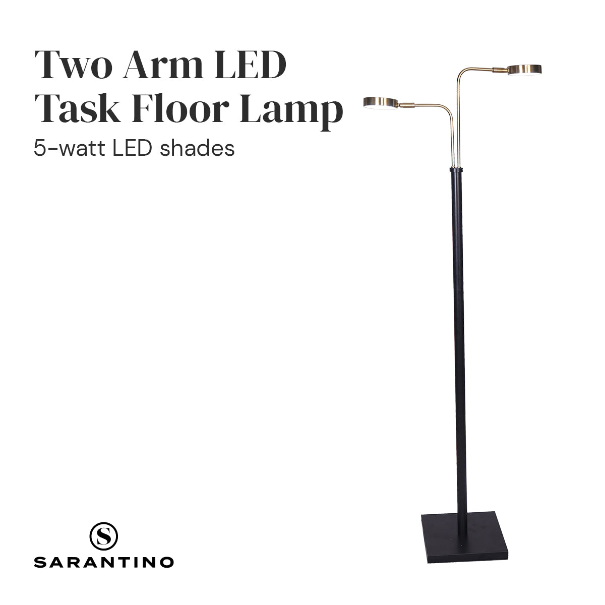 LED Metal Floor Lamp with 2 Lights | Brushed Gold and Black Finish