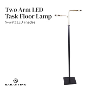 LED Metal Floor Lamp with 2 Lights | Brushed Gold and Black Finish