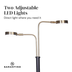 LED Metal Floor Lamp with 2 Lights | Brushed Gold and Black Finish