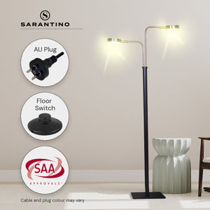 LED Metal Floor Lamp with 2 Lights | Brushed Gold and Black Finish