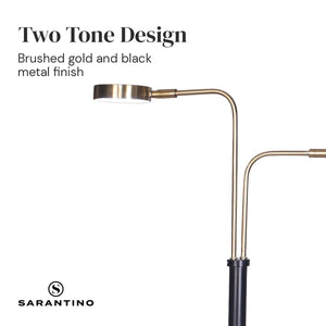 LED Metal Floor Lamp with 2 Lights | Brushed Gold and Black Finish