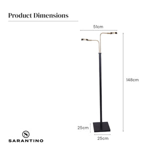 LED Metal Floor Lamp with 2 Lights | Brushed Gold and Black Finish