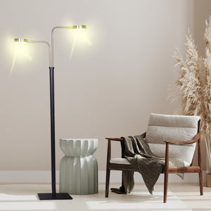 LED Metal Floor Lamp with 2 Lights | Brushed Gold and Black Finish