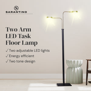 LED Metal Floor Lamp with 2 Lights | Brushed Gold and Black Finish