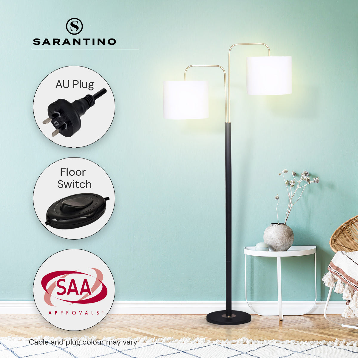 Black/Brass Finish Reading Light | Electric Table Lamp with Adjustable Arm