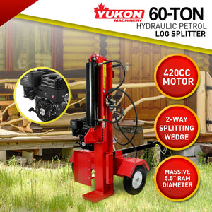 Yukon Log Splitter | 60 Ton Hydraulic | 420cc Petrol Engine | Firewood Cutter