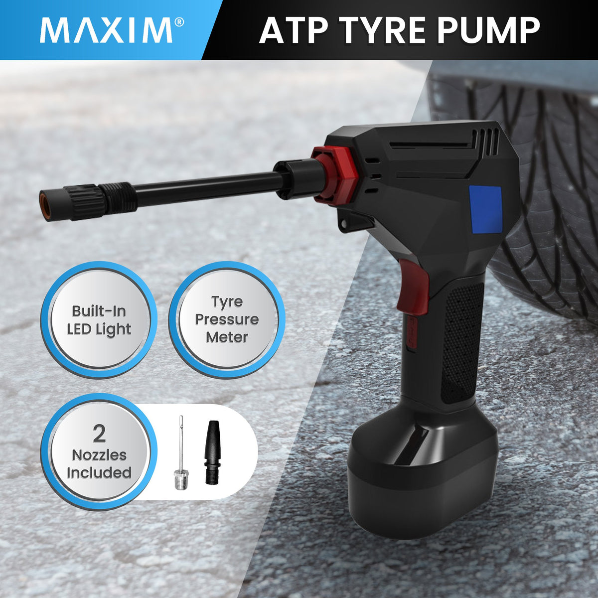 MEC Maxim ATP Tyre Air Pump | 12V Portable | LED Light | Digital Pressure Display