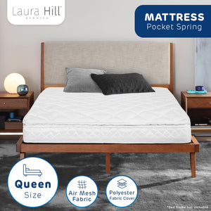 Laura Hill Queen Mattress | Pillow Top Pocket Spring | High Density Foam | 22cm