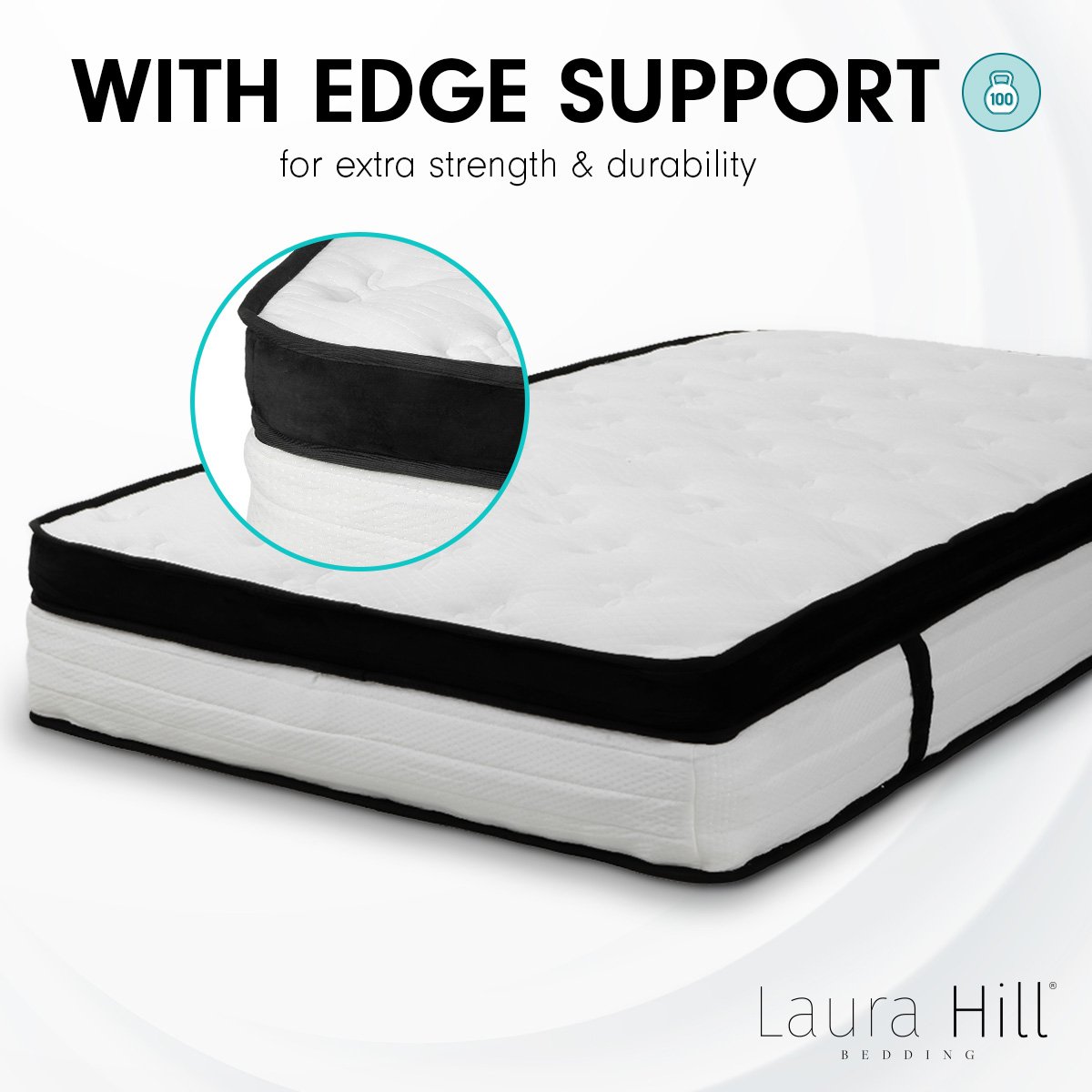 Laura Hill Double Mattress | Euro Top | 5 Zone Spring Foam | 32cm | Bedding Pocket