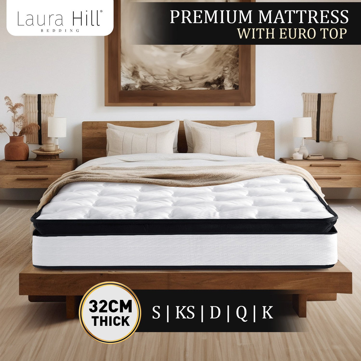 Laura Hill King Single Mattress | Euro Top | 5 Zone Spring Foam | 32cm