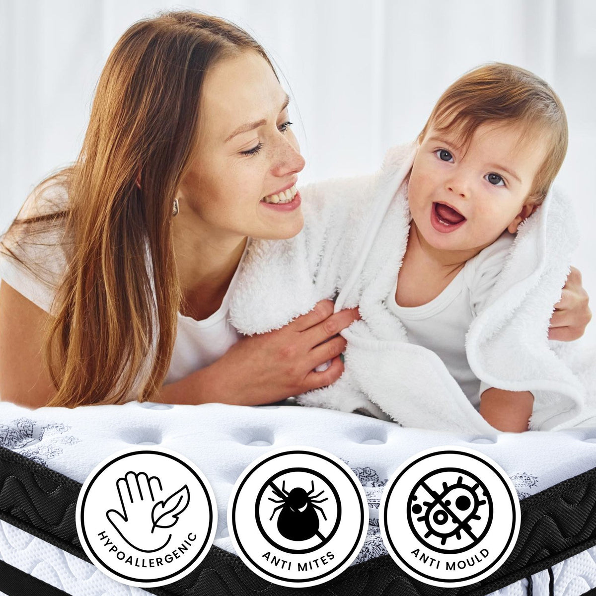 Laura Hill King Mattress | Euro Top | 5 Zone Spring Foam | 34cm | Bedding