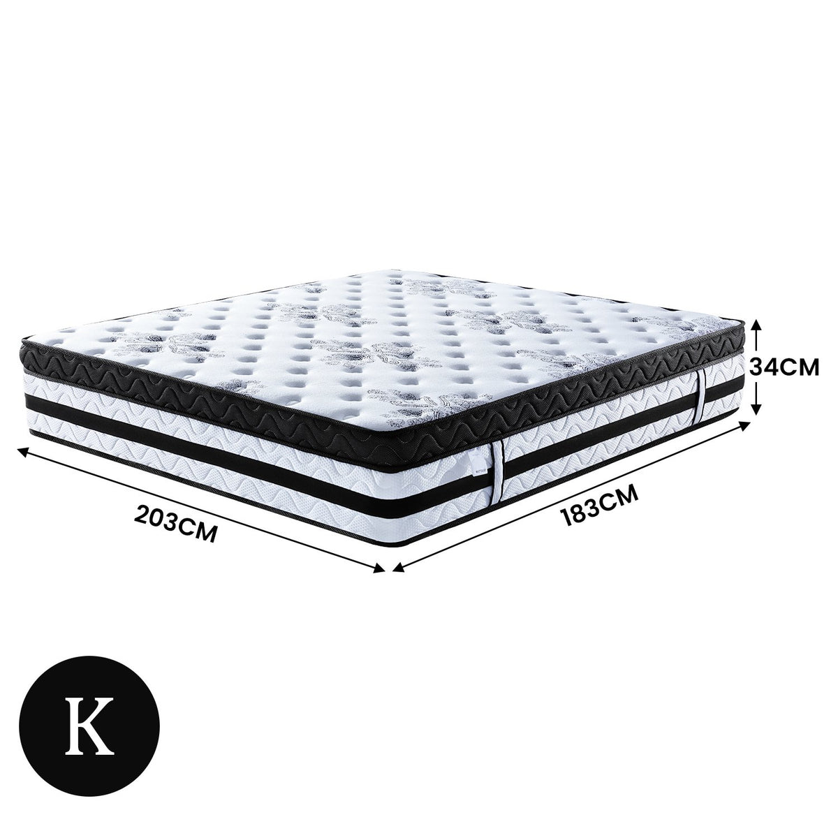 Laura Hill King Mattress | Euro Top | 5 Zone Spring Foam | 34cm | Bedding