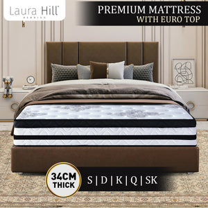 Laura Hill King Mattress | Euro Top | 5 Zone Spring Foam | 34cm | Bedding