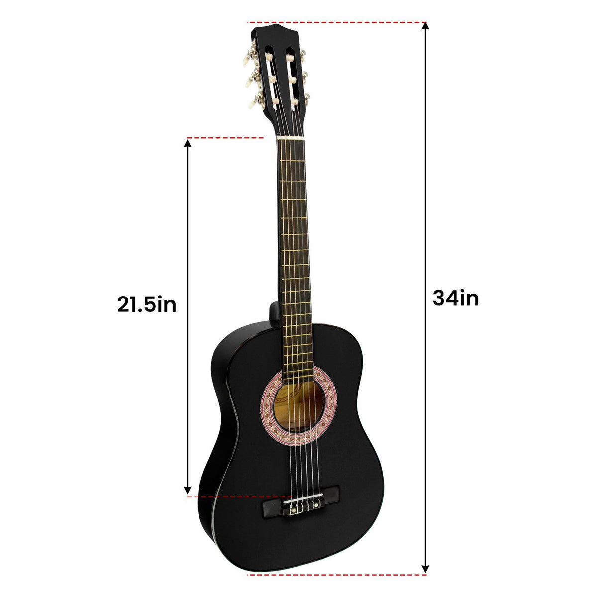 Karrera 34in Acoustic Children's Wooden Guitar | Black | Entry-Level Instrument