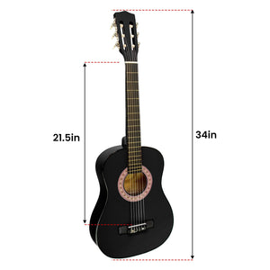 Karrera 34in Acoustic Children's Wooden Guitar | Black | Entry-Level Instrument