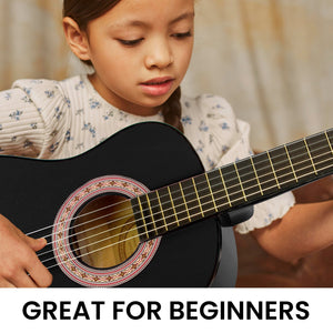 Karrera 34in Acoustic Children's Wooden Guitar | Black | Entry-Level Instrument